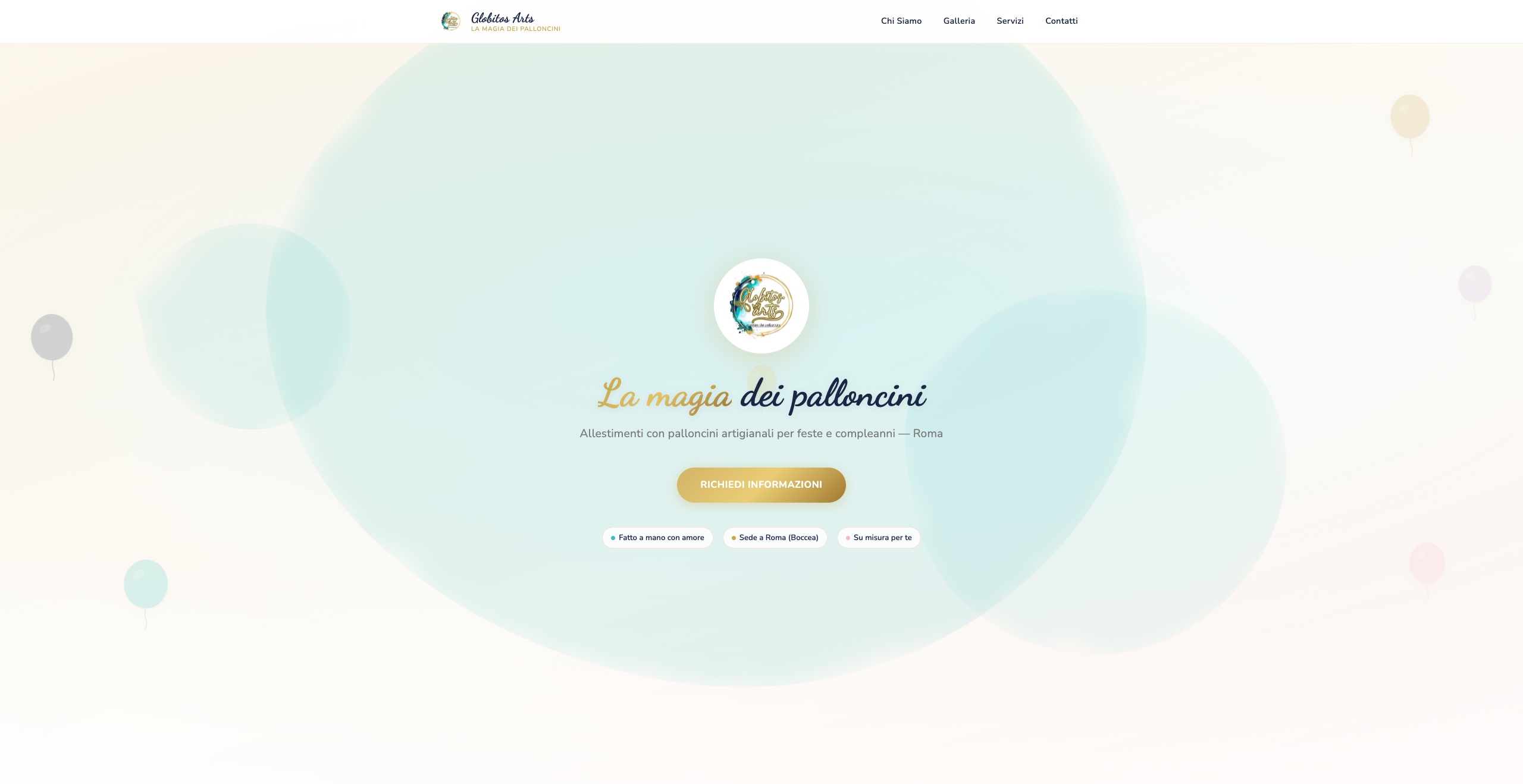 Screenshot of the Globitos Arts website — a balloon decoration service in Rome